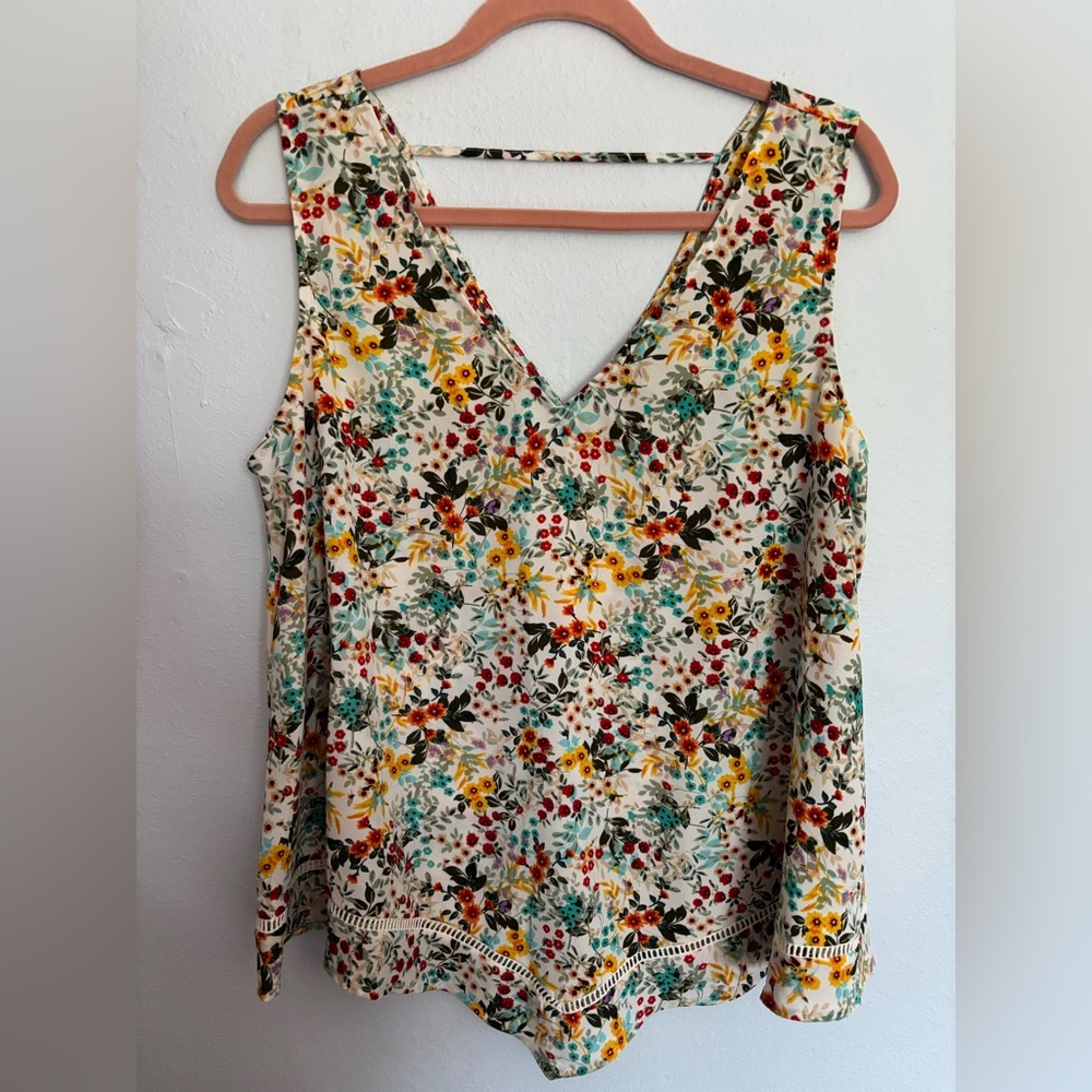 a.n.a Orange Sleeveless Floral Tank Top